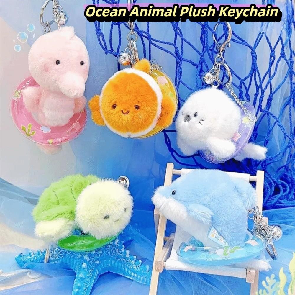 Soft Ocean Animal Plush Keychain Kawaii Dolphin Plush Doll Fluffy Sea Turtle Keyring  Birthday Gift