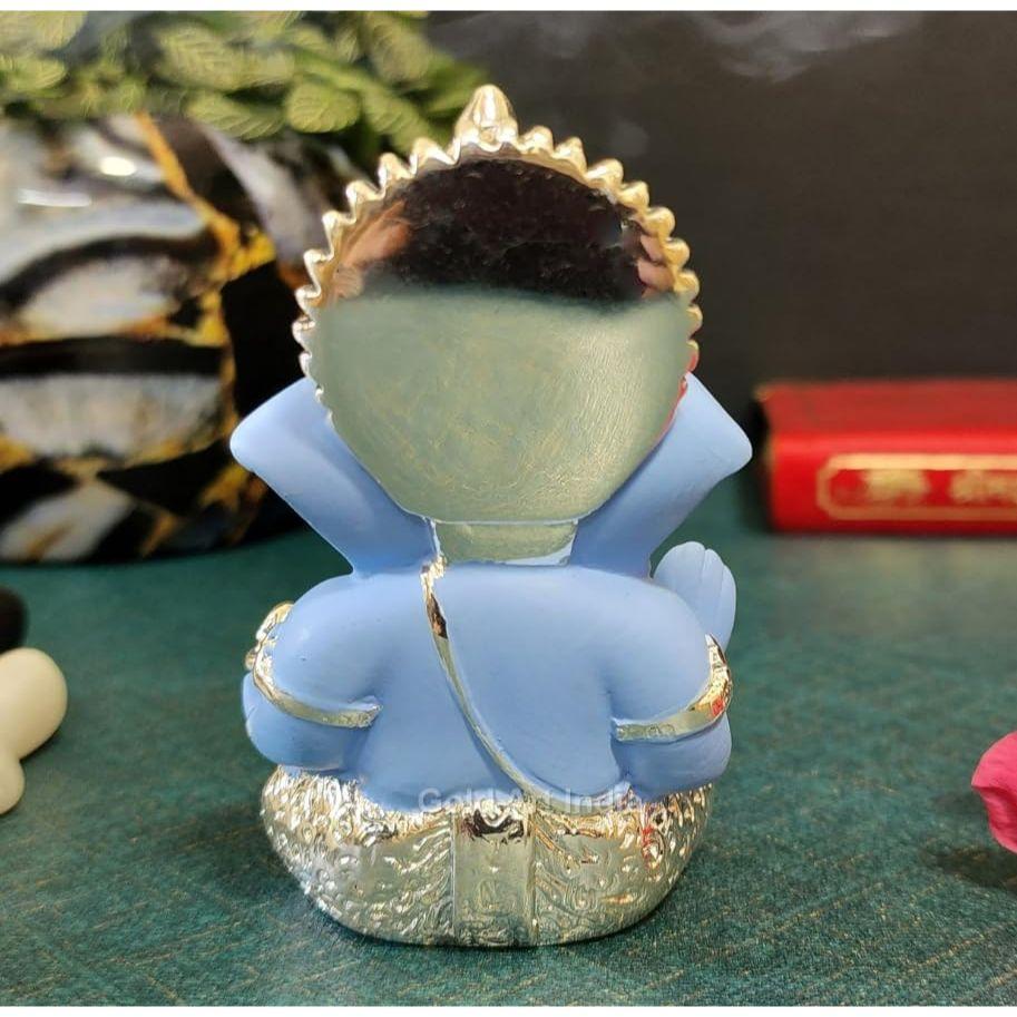 Silver Plated Idol for Ganesh Idol for Car Dashboard God Ganesha Idol for Home Decor Ganpati for Gift 3.5 inches (Silver) (Silver Sky Blue), Idol