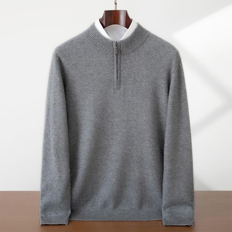 Half Zipper Cashmere Shirt Solid Color Half Turtleneck Sweater Long Sleeve Loose Pullover Knitted Top S