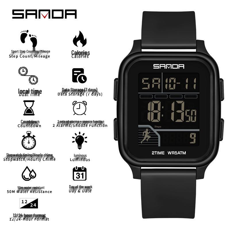SANDA Trend Multifunctional Sports Watch for Students - Calorie Counter & Dual Alarms