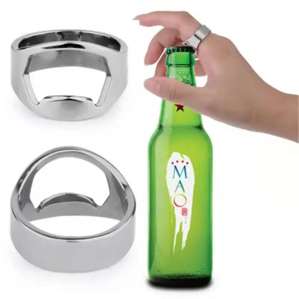 Stainless Steel Ring-Style Mini Can and Bottle Opener – Compact Finger Opener for Beer Bottles and Cans, Kitchen & Bar Tool
