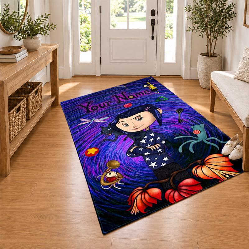Coraline Custom Name Personalized Rug Non‑Slip Doormat Floor Carpet Housewarming Birthday Gift for Family Friends