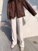 Damen Kaffeefarbene Chenille-Cordhose mit weitem Bein - Herbst/Winter Bodenlang, Lässig Gerades Bein - Weiß
