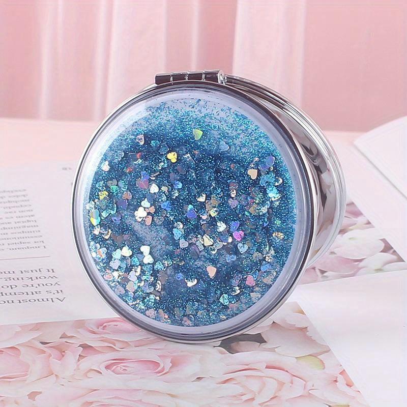 Mini Folding Makeup Mirrors Pocket Mirror for Girls Women Double-Sided Sparkling Makeup Mirror Beauty Accessories