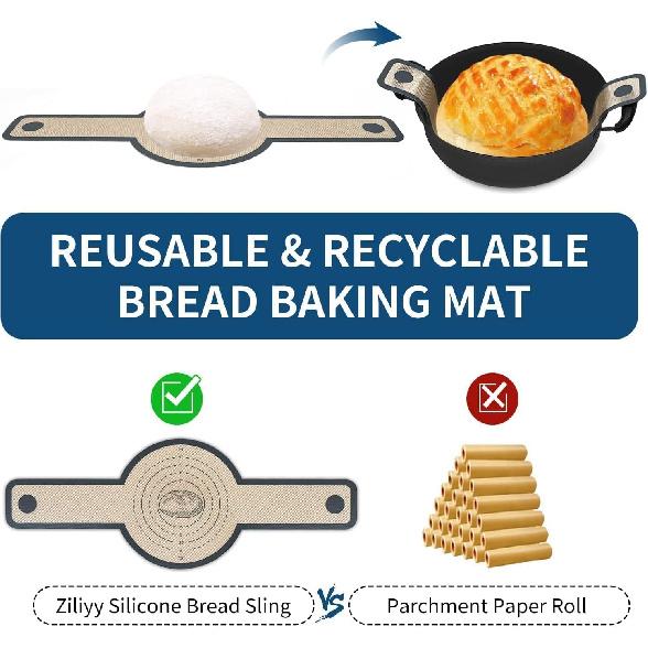 2 Pcs Silicone Bread Sling for Dutch Oven Liners Silicone Baking Mat [Non-Stick & Heat Resistant] Reble Sourdough Bread Baking Supplies with Long