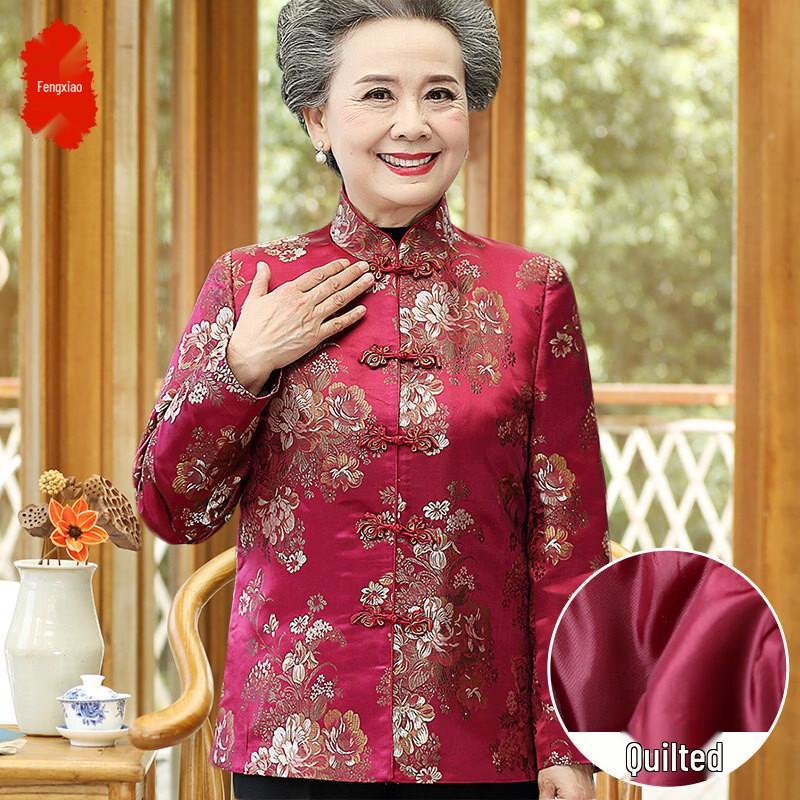 LangSha Elderly Women's Floral Padded Tang Suit Jacket