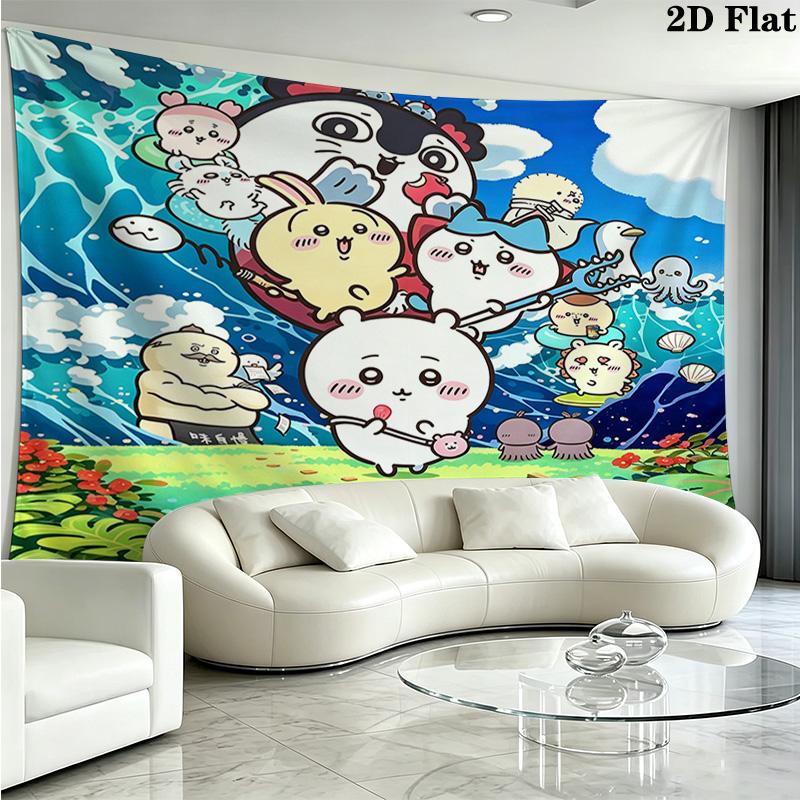 Anime Chiikawa Wall Tapestry Aesthetic Wall Hanging Printed Fabric Blanket Decorative Tapestries for Bedroom Living Room Home Decor