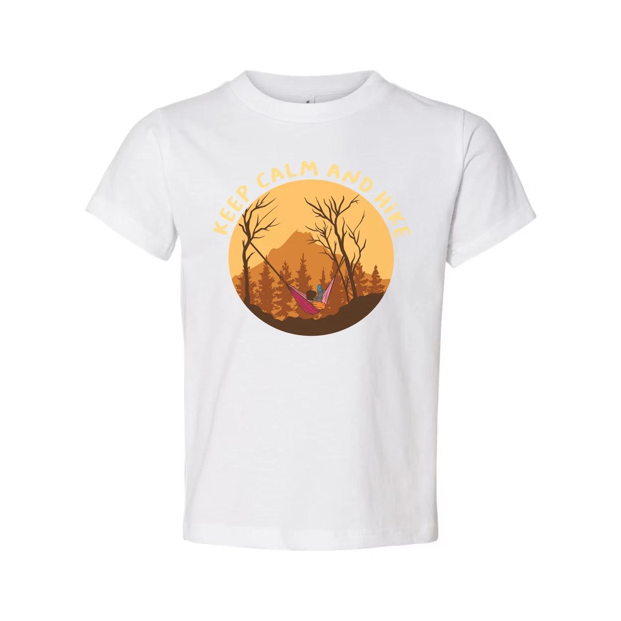 

Keep Calm And Hike Graphic T Shirt With Sunset Forest Scene For Outdoor Enthusia L