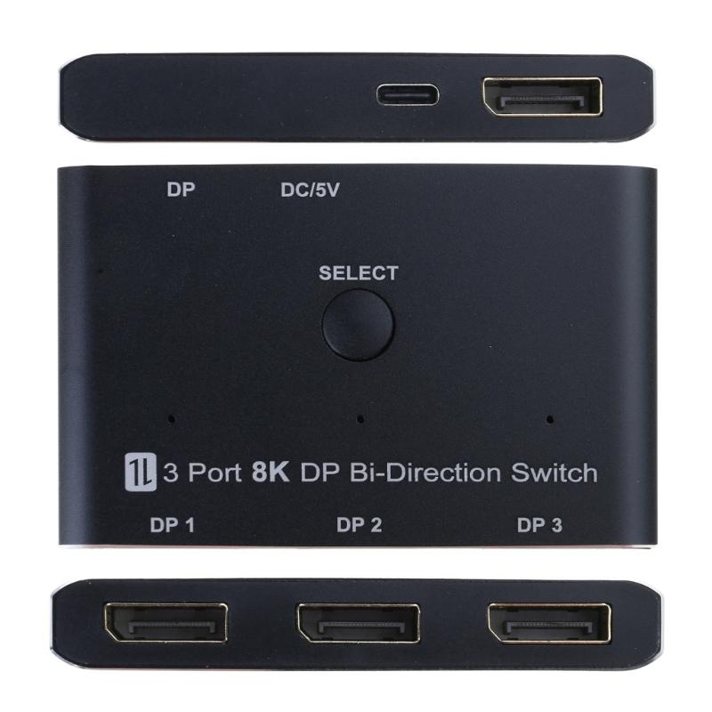 8K30hx  Switcher Bi Directional 3 Port DP1.4 To Multiple Screens Adapter Video Splitter