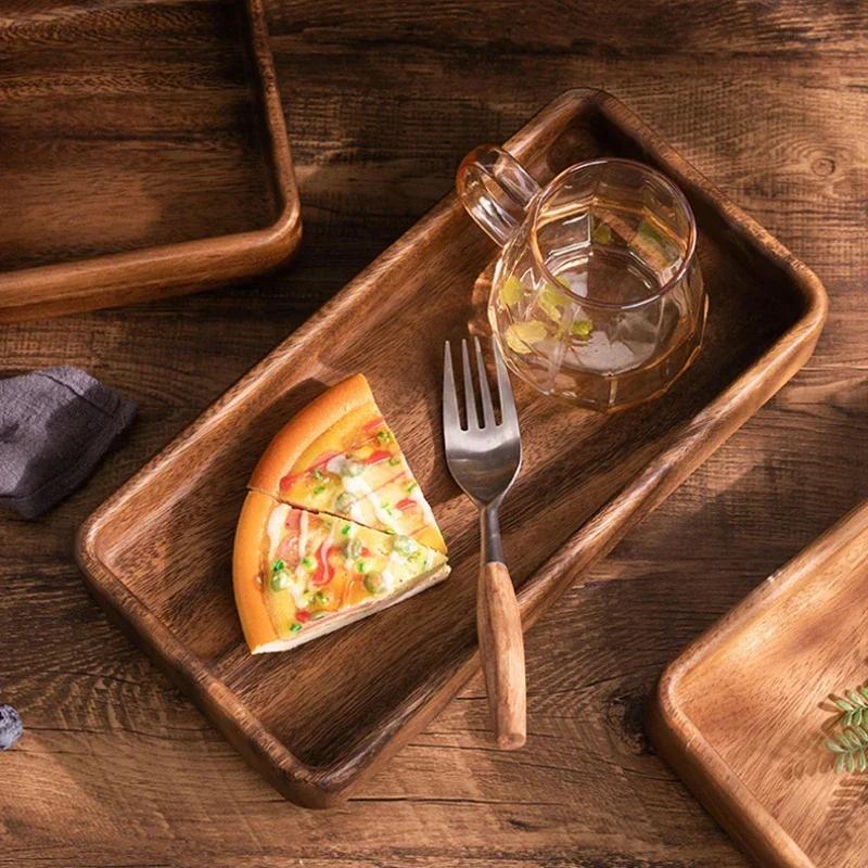 Breakfast Plate Rectangular Deep Plate Tray for Food Snack Dish Fruit Bowl Wooden Tableware Plates Trays Serving Dry Wood Dining