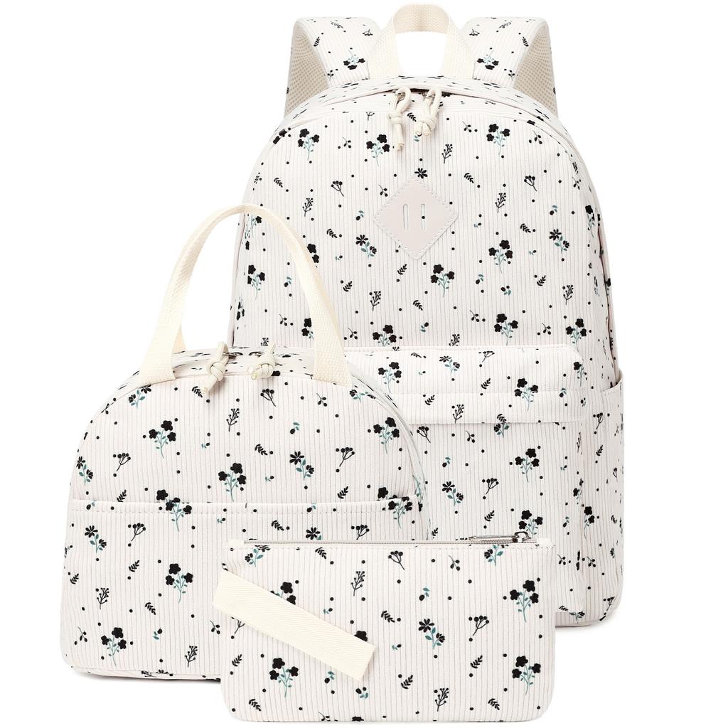 2026 New High Quality Corduroy 3-Piece Backpack Set for Girls Lightweight Floral Printed Primary School Student School Bags
