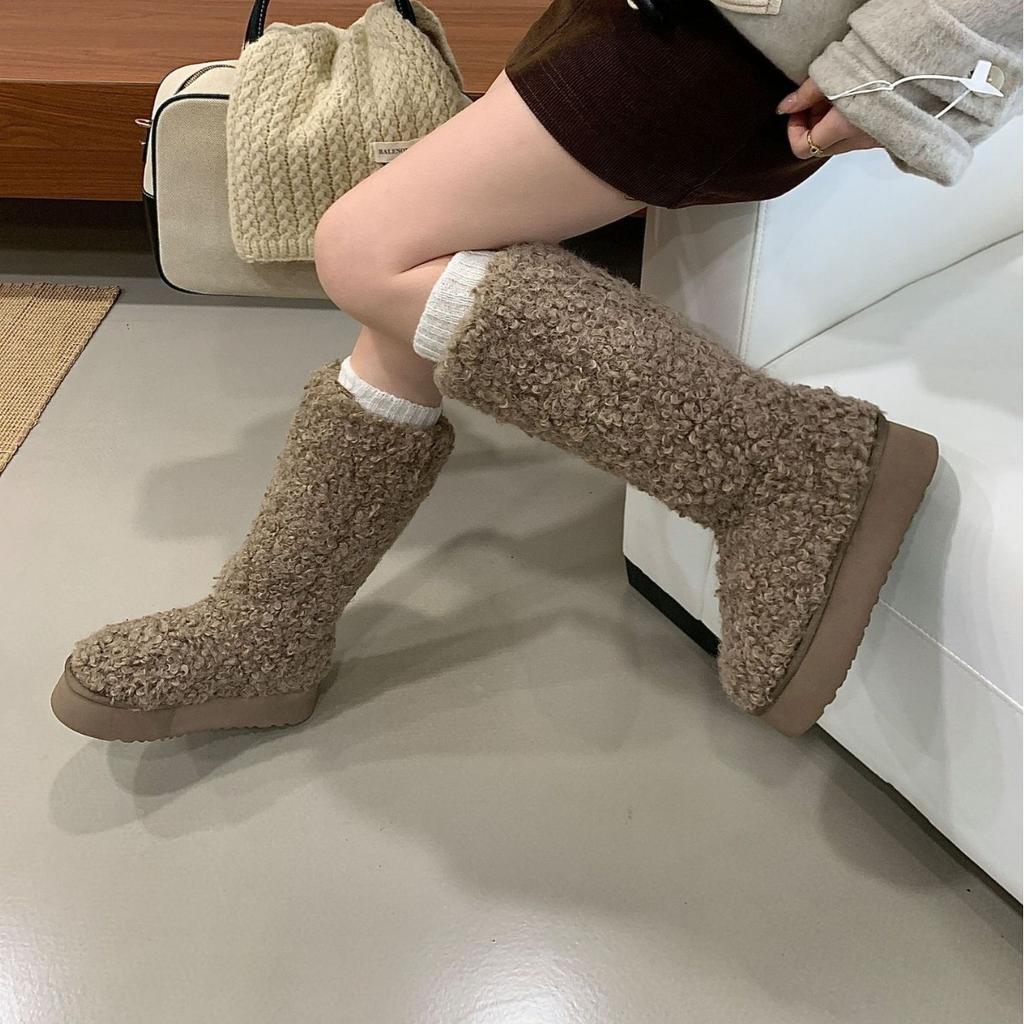 2025 Autumn and Winter New Tall Lamb Wool Thin Commuting Thick-soled Warm Women's Boots