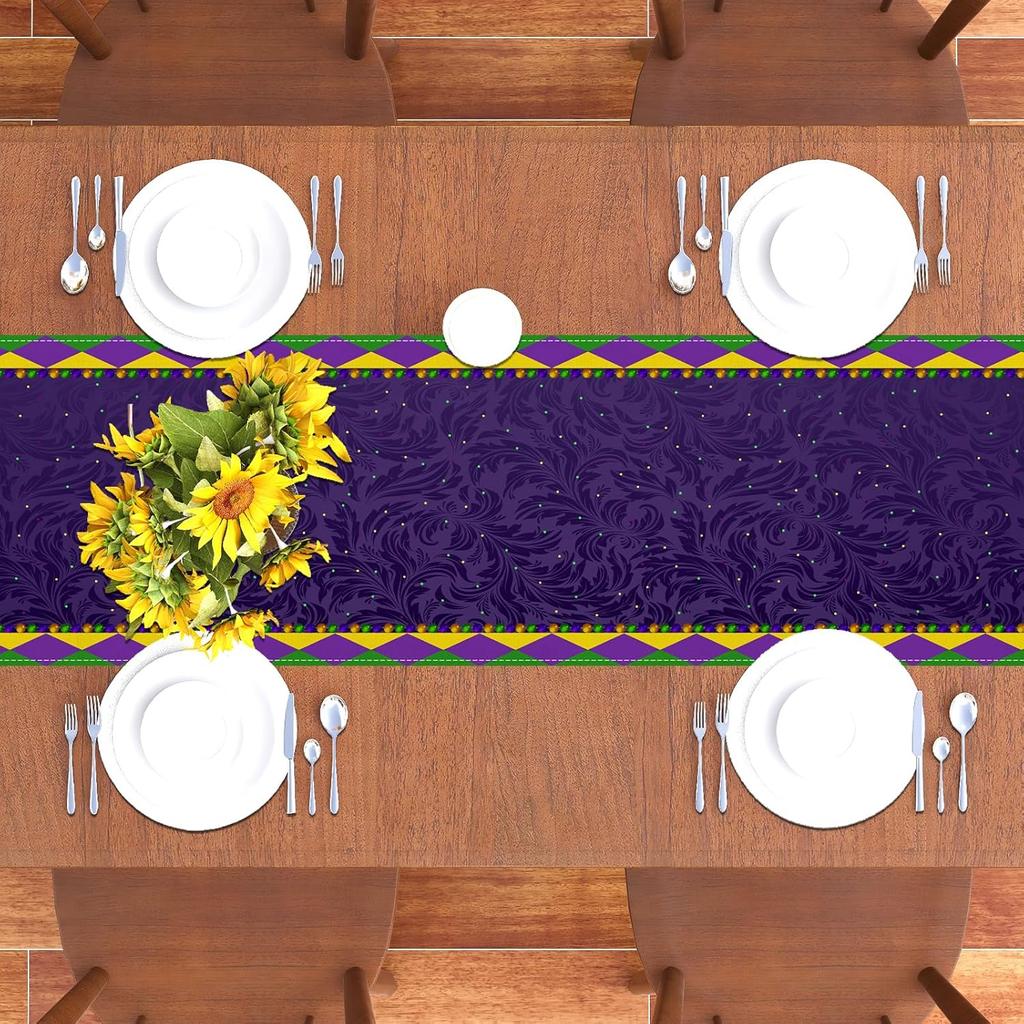Mardi Gras Table Runner New Orleans Brazi Carnival Tablecloth Fat Tuesday Mardi Gras Decorations and Supplies for Home Kitchen Table-13×72''