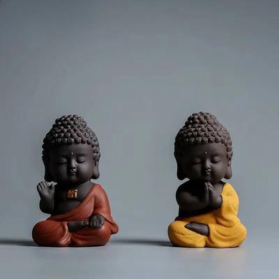 Creativity Purple Clay Tea Pet Ornaments Handmade Small Buddha Statue Tea Figurine Chinese Tea Table Decoration Accessories