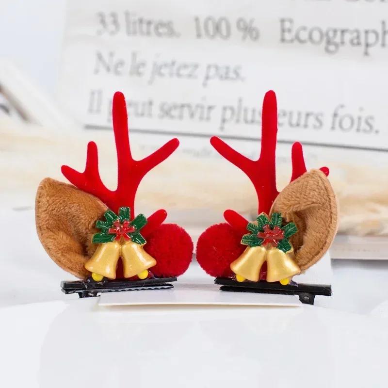 2pcs Christmas Hairpin Cute Antler Deer Ear Hair Clips Santa Claus Snowman Barrettes for Girls Headwear Women Hair Accessories