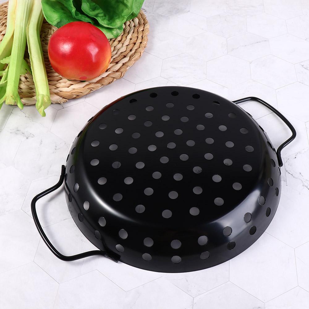 Non Stick BBQ Grill Tray Carbon Steel Circular Plate Multifunction Veggie Roasting Pan Baking