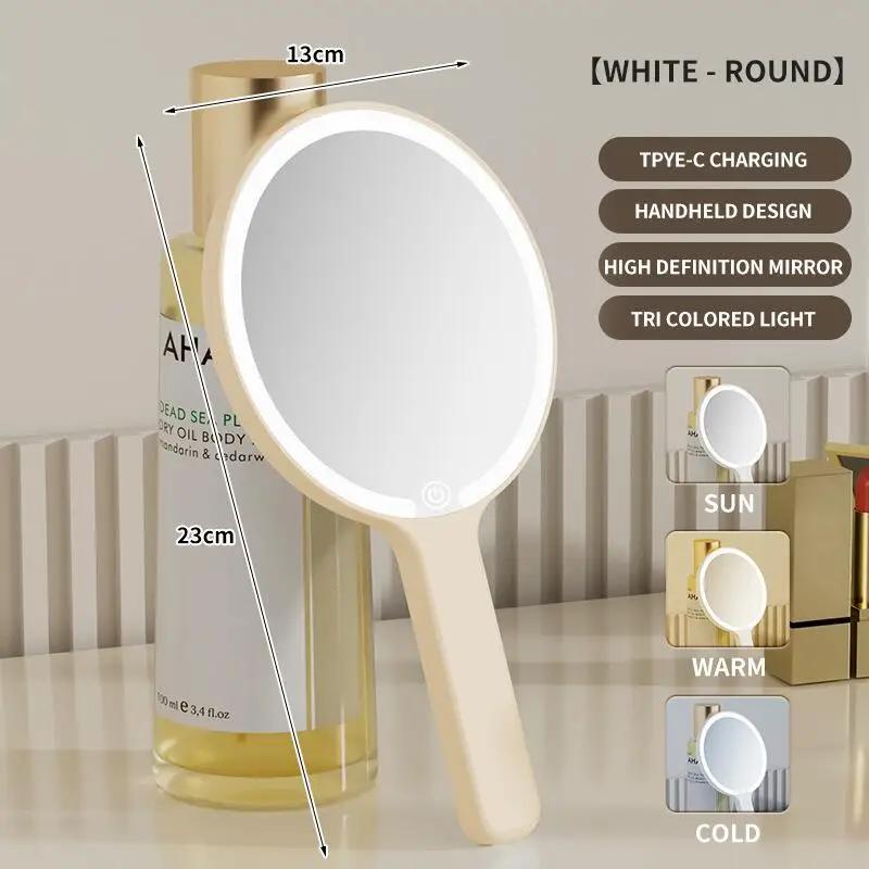 LED Slim Make-up Spiegel Handheld Draagbaar 3 Kleuren Helderheid Aanpassen met Touchscreen Cosmetische Tafelblad Vanty Spiegel Reizen Huisgebruik