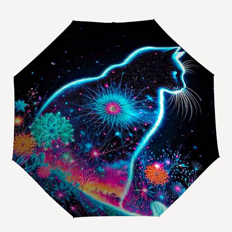 1pc Neon Cat Outdoor Umbrella - Automatic Opening/Closing, Portable 3-Fold Design, 8-Rib Iron Frame, Perfect Gift for Fans and Travelers.L007