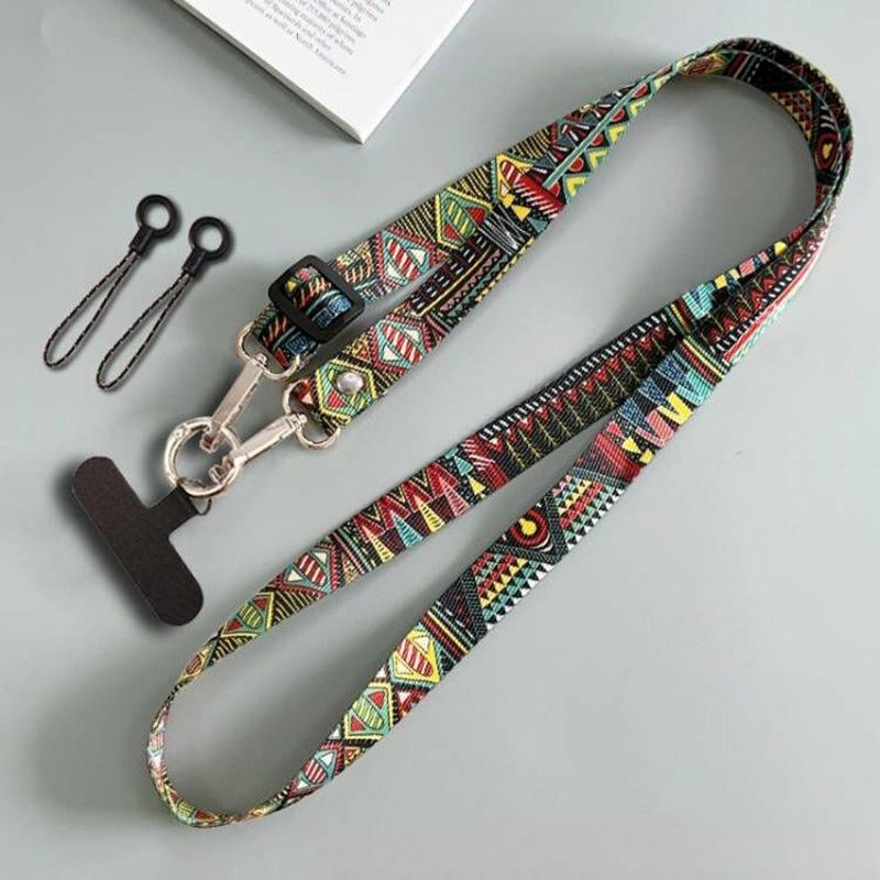 1Pc Mobile Phone Lanyard Retro Extended Guochao Totem Strap Strap Strap Adjustment Sling Lanyard Pattern Mobile Phone Chain Sling