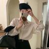 Vintage Hong Kong Stil rote Damen Shirt Herbst Französisch Neujahr Damen Bluse koreanische Version faul Stil einfache einfarbige Top