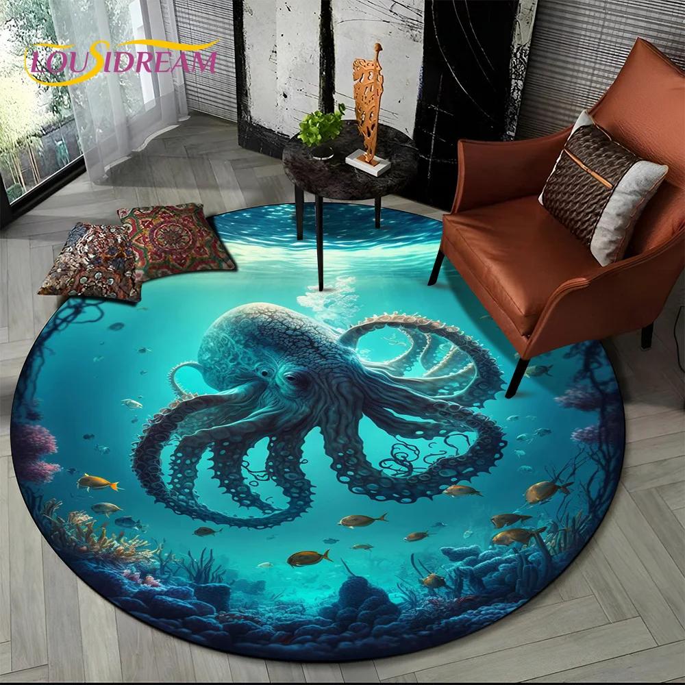 Underwater World Dream Seabed Fish Cartoon Round Carpet Rug for Living Room Bedroom Kids Decor,Pet Area Rug Non-slip Floor Mat