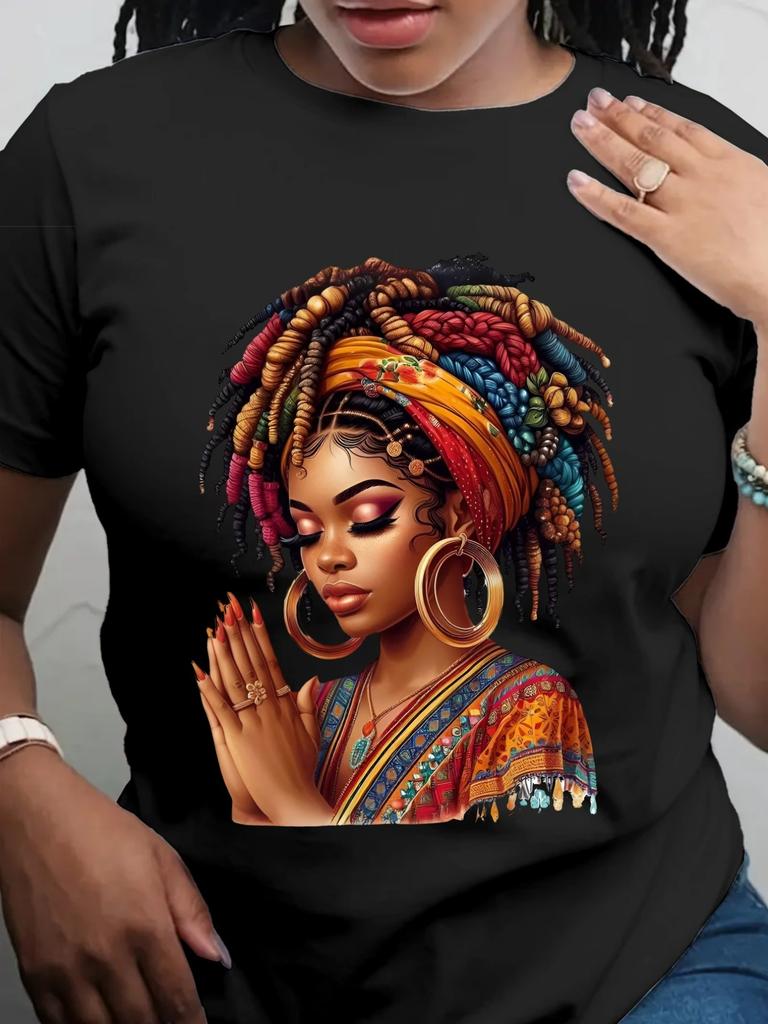 European size , Short-sleeved African-style T-shirt| African Women's Print, Suitable for All Seasons