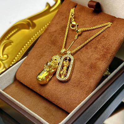 Vintage Diamond Inlaid Ethnic Style Pixiu Pendant Necklace Light Luxury Exquisite Party Wedding Sets for Women