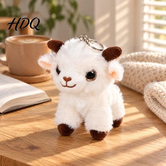 Cute Animal Key Clip Plush Sheep Keychain Soft Stuffed Bag Charm with Metal Ring New Year Gift for Kids Backpacks and Keys Cartoon Lamb Pendant
