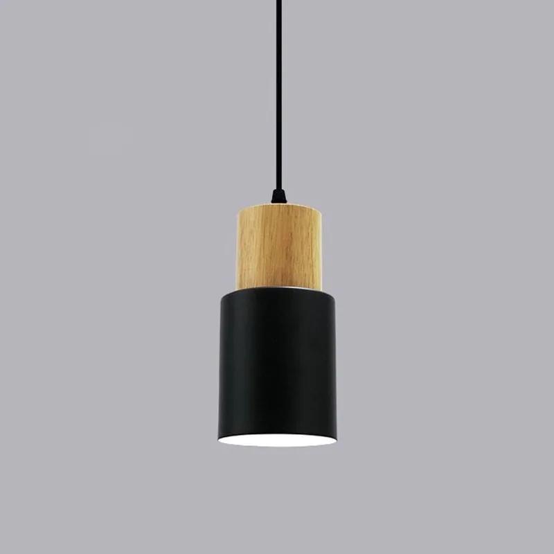 Creative Simple Wood Pendant Lights Led Black/White Hanging Lamp Metal Kitchen Bar Hotel Bedroom Luminaire MJ807