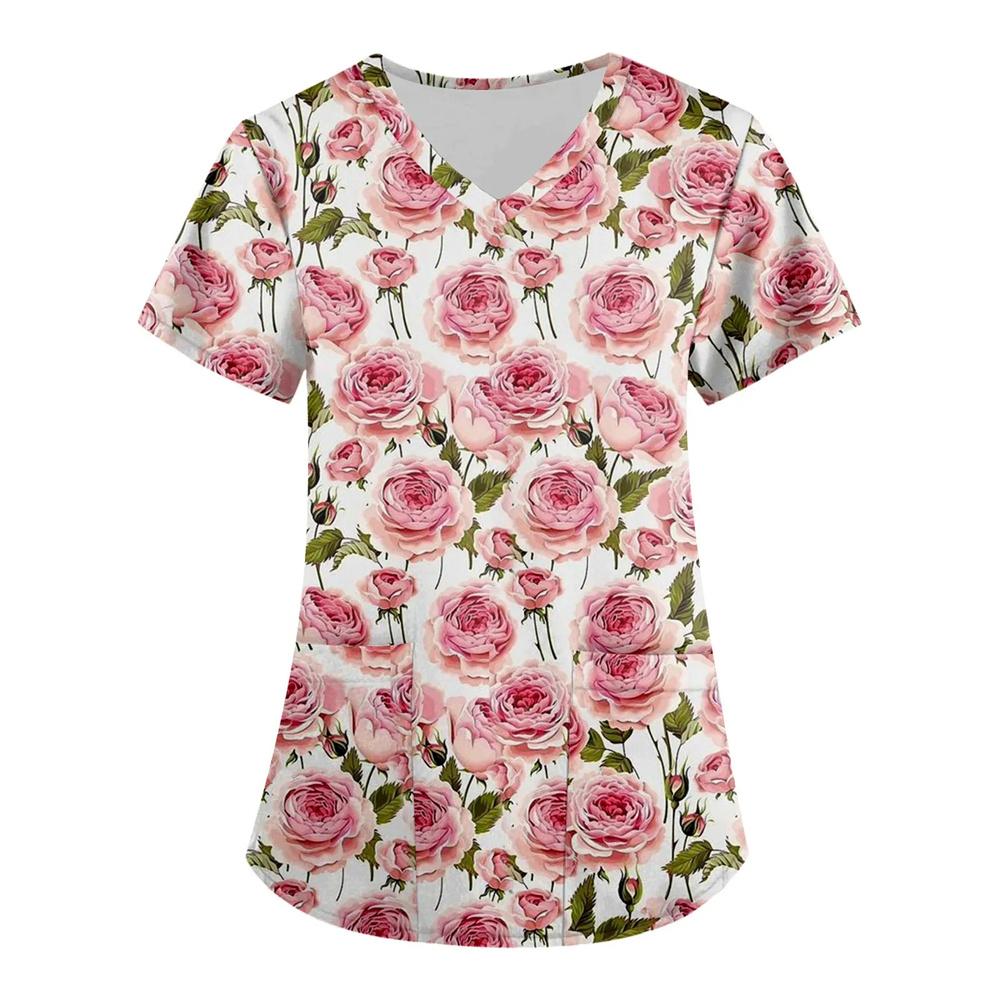 Summer Floral 3d Print Women's T-Shirt Casual Fashion V Neck Pullover Oversize Short Sleeve T-shirt Daily Tops Tees Size XXS-6XL