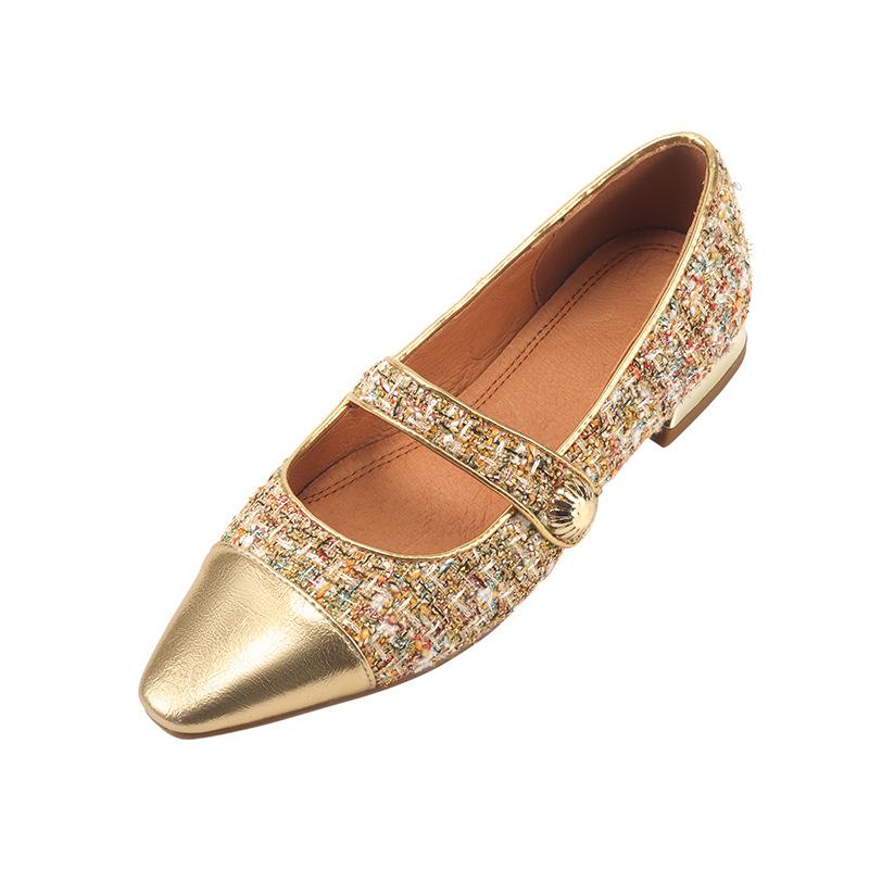 

2025 Xiaoxiangfeng туфли-лодочки из полностью кожаного верха и подкладки, цветные Мэри Джейн с подкладкой из свиной кожи и неглубоким вырезом, с шерстяной пряжкой 40 (customized and refundable) золотой