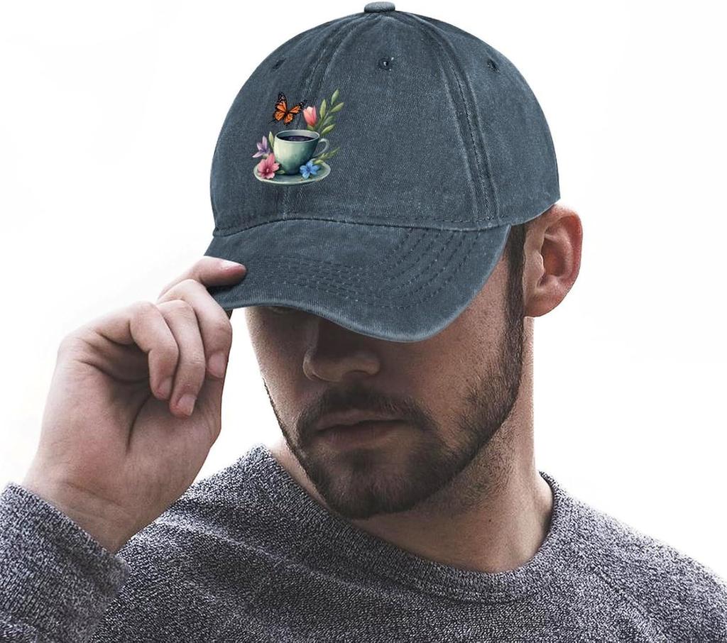 Casquette de Baseball Florale Papillon Café Polyester Décontractée Réglable Protection Solaire Chapeau Unisexe