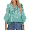 Women's Fashion Casual Pleated V-Neck Solid Color Three-quarter Sleeve T-Shirt Elegant Top