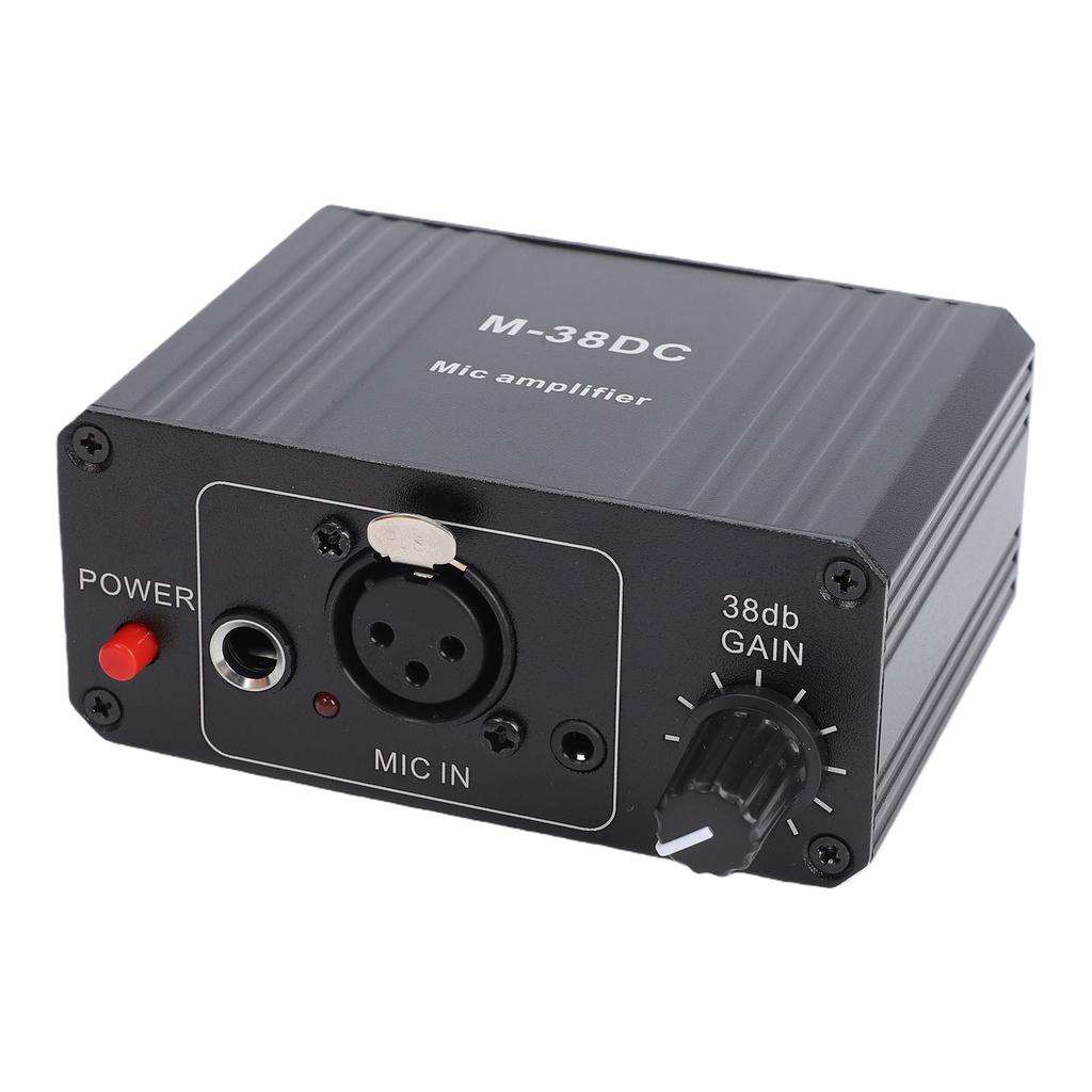 Microphone Preamp 38dB Adjustable Gain 3.5mm 6.5mm XLR Output Mic Gain Booster for Dynamic Coils Capacitors