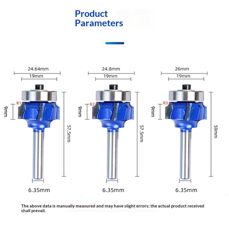 6.35Mm1/4 Shank Round Router Bit R1 R2 R3 4 Corner Woodworking Milling Cutter Trim Knife Edge Alloy Steel Classical Cutter Bit