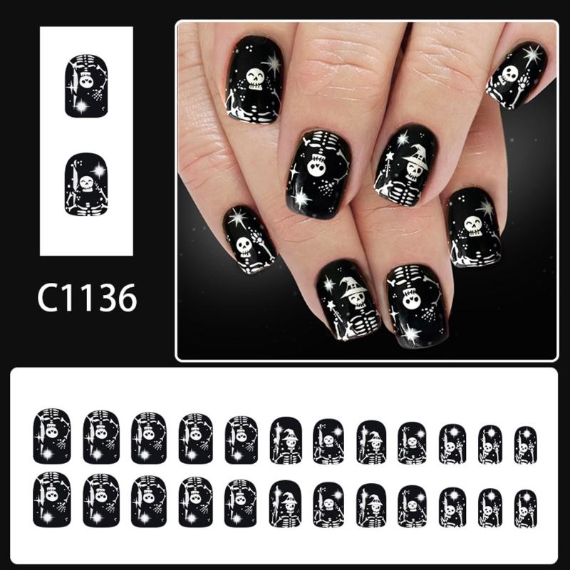 Halloween False Nail 24PCS Glittering Festival Fingernail Art Friendly For Party Costume