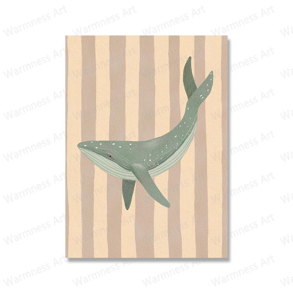 Girls Nursery Gallery Painting Whale Beach Surf Canvas Print Surfing Animals Tiger Elephant Zebra Wall Art Poster Pictures Decor