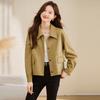 Retro Army Green Leather Jacket Women's Spring and Autumn New Design Sense Niche Fashion Lapel Short Leather Jacket