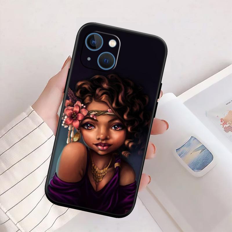 RP57 Poppin Zwart Meisje Nieuwe High-End Schelp Telefoonhoesje voor iPhone 16 15 14 13 12 Pro Max Plus Mini
