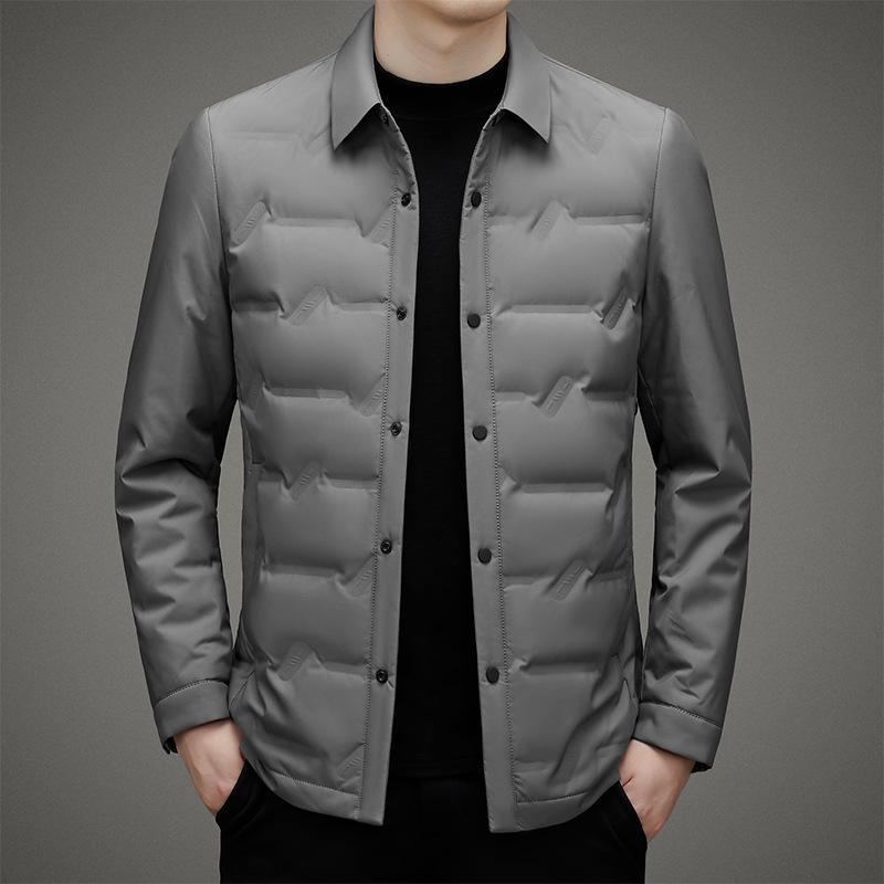 

Men s Lightweight Down Lapel Jacket - Grey/Black 2025 Autumn/Winter Collection 195 сірий колір