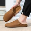 Luxury Leather Half Shoes for Men Black Mules Backless Loafers Slippers Semi-Drag Casual Shoes Male Slides Outdoor Slip On Flats