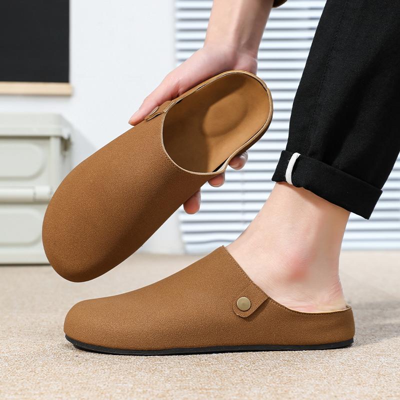Luxury Leather Half Shoes for Men Black Mules Backless Loafers Slippers Semi-Drag Casual Shoes Male Slides Outdoor Slip On Flats