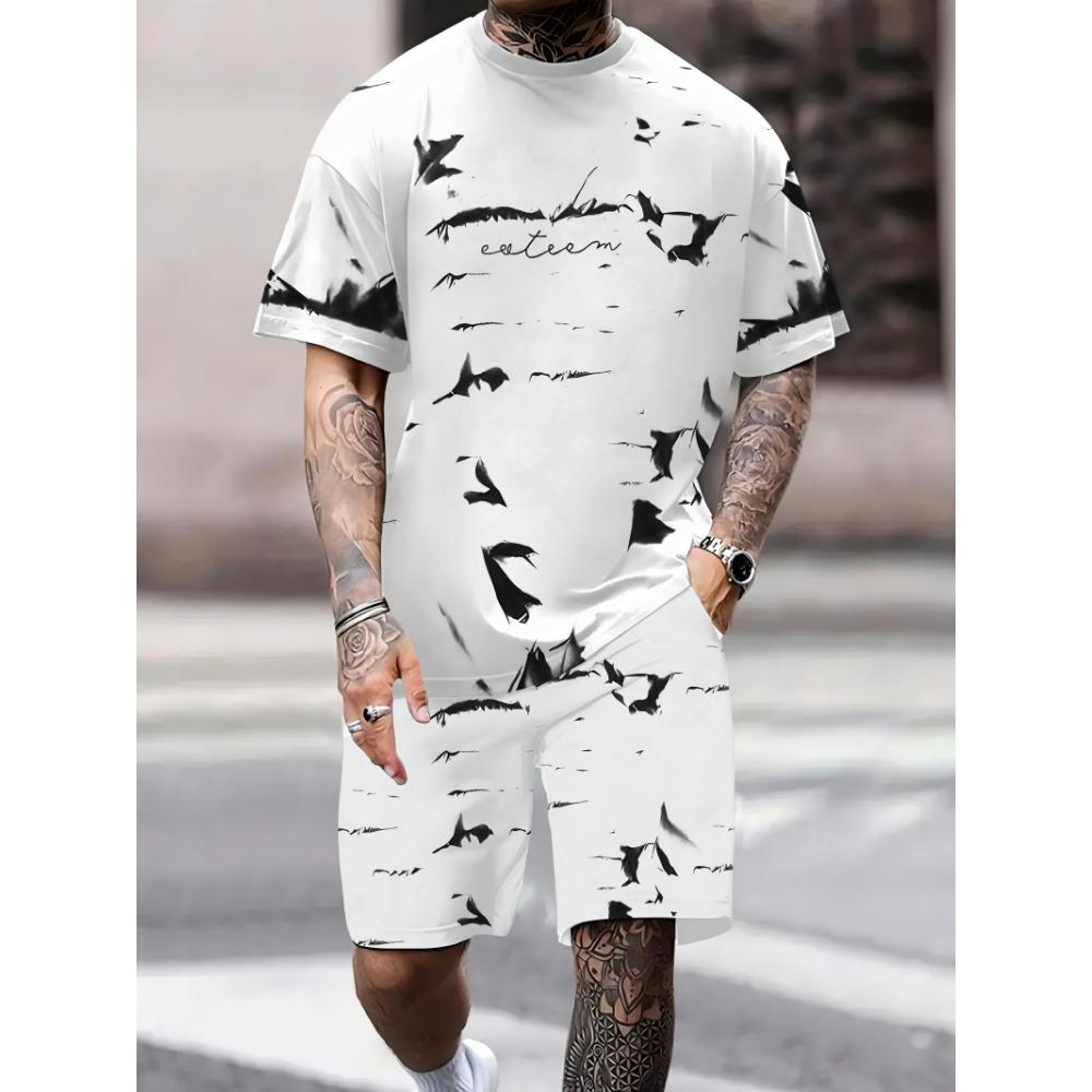 

Summer New Product: Men s Short sleeved Round neck T-shirt Set, Casual Sportswear Shorts Set, Summer Holiday Casual Street 6XL