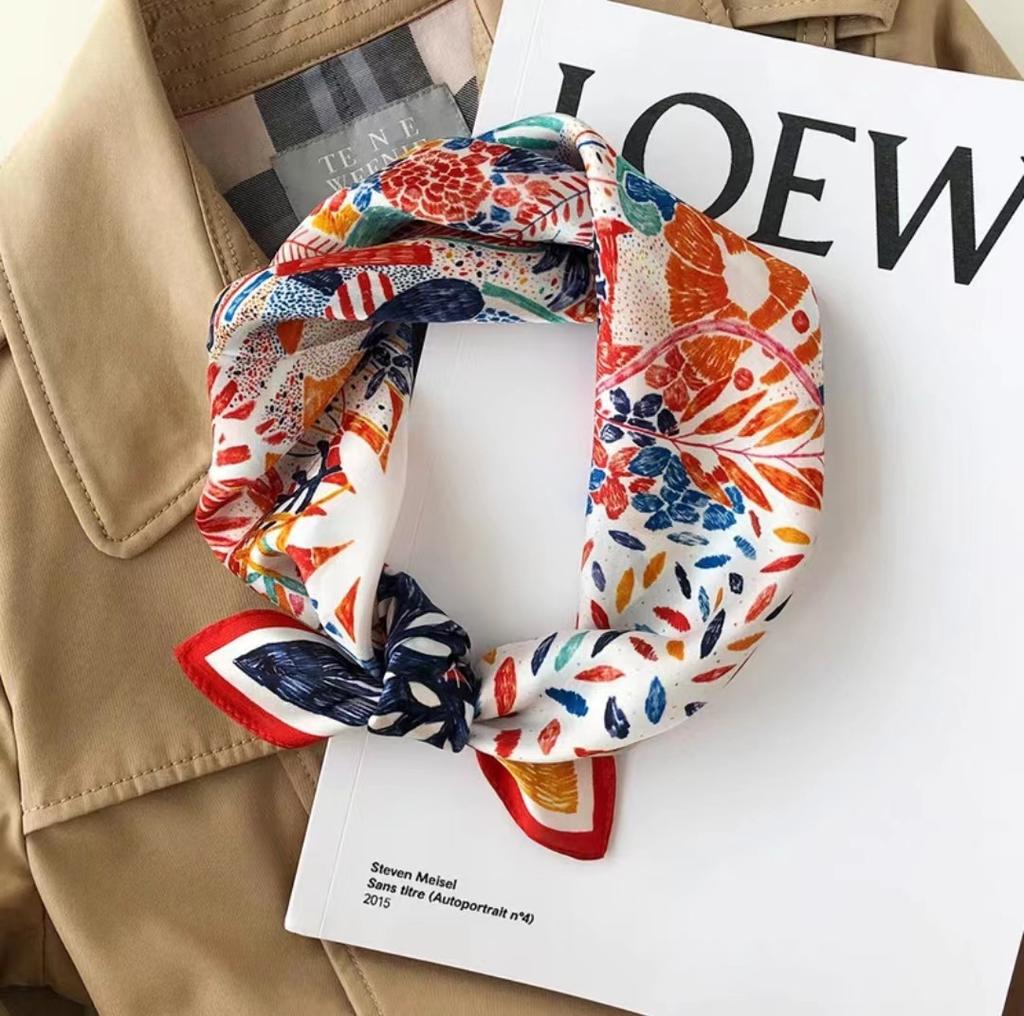 Beach Sunscreen Kerchief Luxury Design Square Scarves Women Popular 70X70CM Silk Hijab  The Four Seasons Headscarf