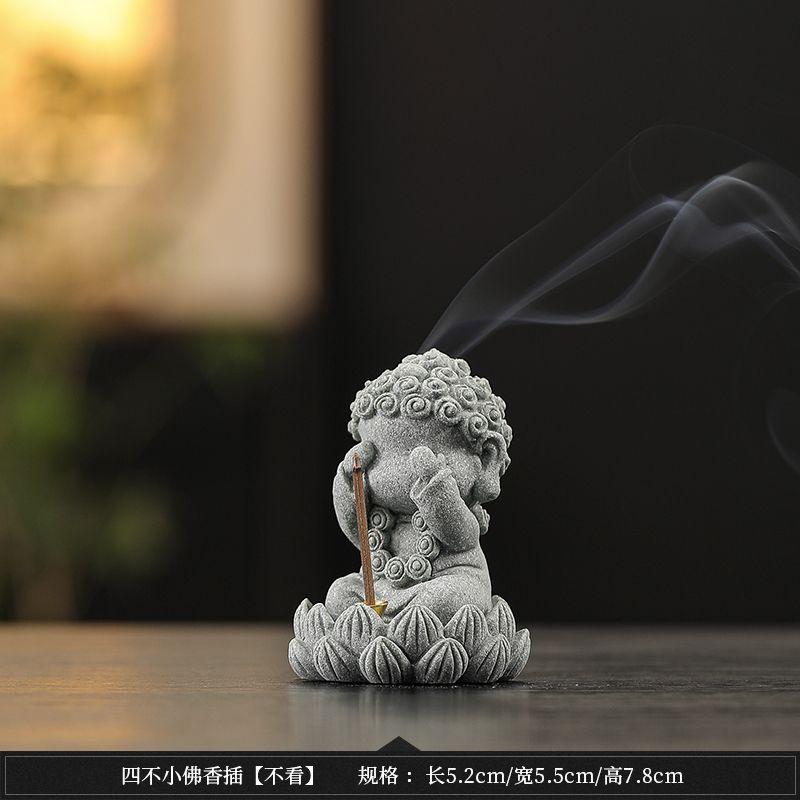 Four Not Small Buddha Incense Insert Tea Pets Household Zen Desktop Chinese Blue Sand Stone Ornament Living Room Indoor Seat