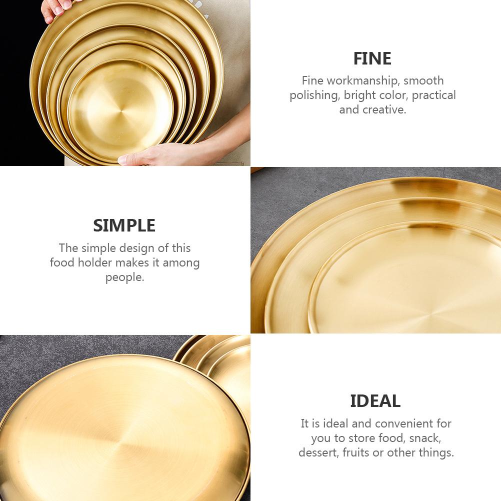 3 Pcs Plate Korean Style Dish Stainless Steel Kitchenware Vintage Nut Round Gold Dinner