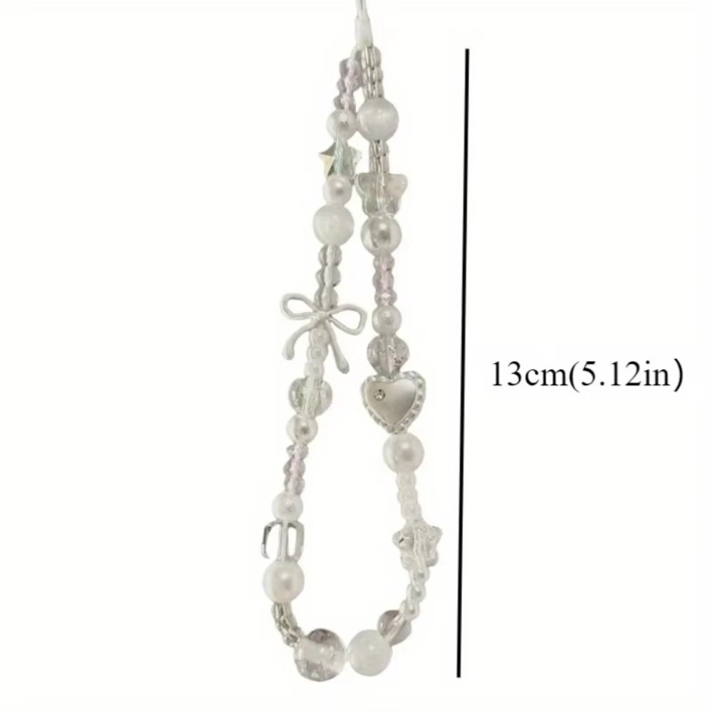 Fashion Charm Phone Strap Cute Luxury Beaded Phone Chain White Star Pearl Hanging Rope Pendant Keychain Phone Accessories