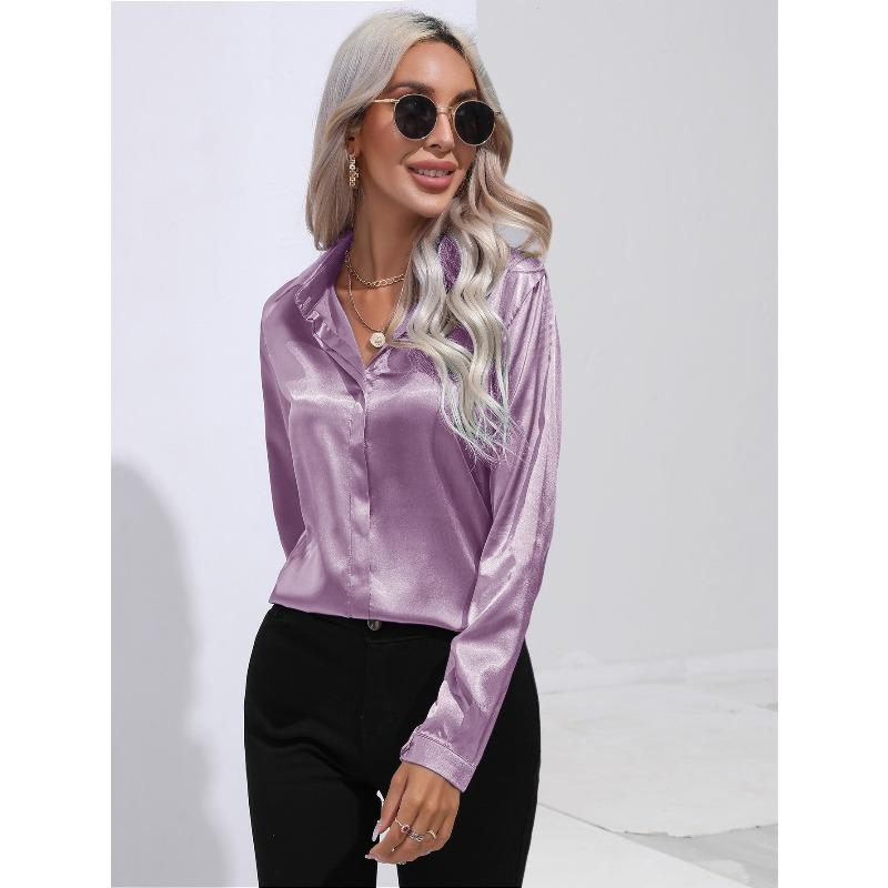 JPNTKY Women's Fashion Casual Solid Color Print Long Sleeve POLO Neck Blouses & Shirts