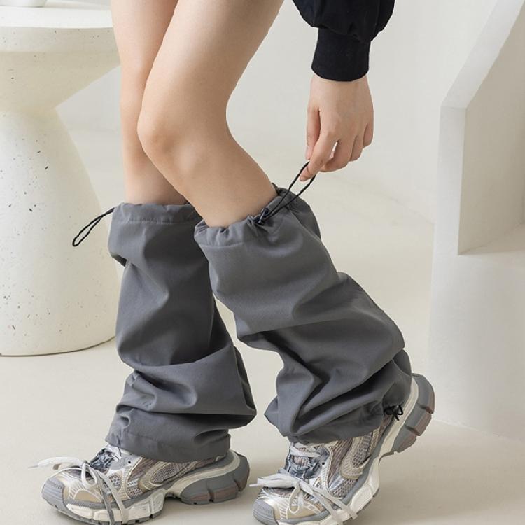 Harajuku Cargo Leg Cover with Adjustable Drawstring Motorcycle Punk Baggy Footless Socks Leg Warmer Gaiters for Women