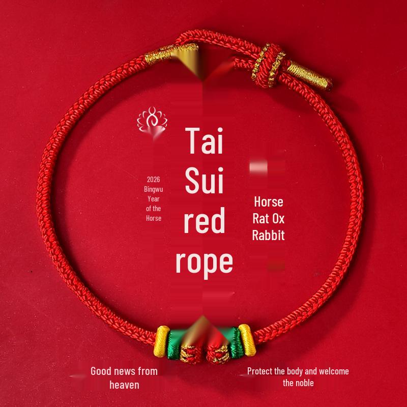 2026 Year of the Horse/Rat/Ox/Rabbit Red String Bracelet for Men & Women - Joyful Tai Sui Woven Cord